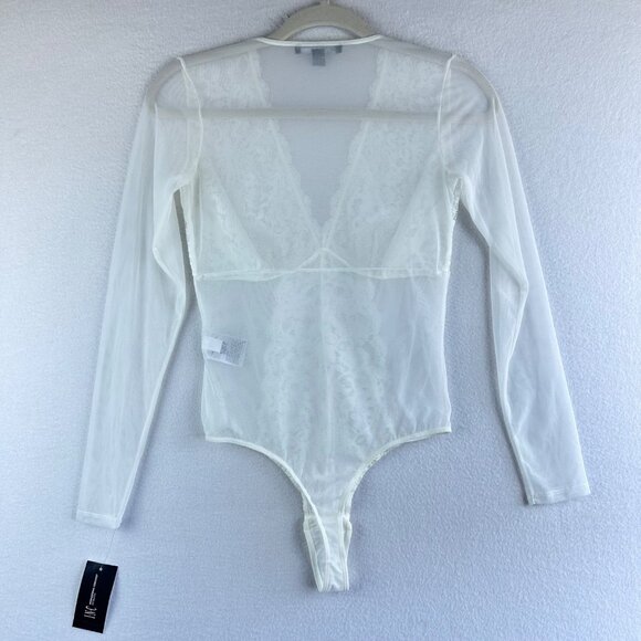 NWT INC Intimates Lingerie Sheer Lace Bodysuit White Cheeky Festival Size Small - Picture 12 of 14